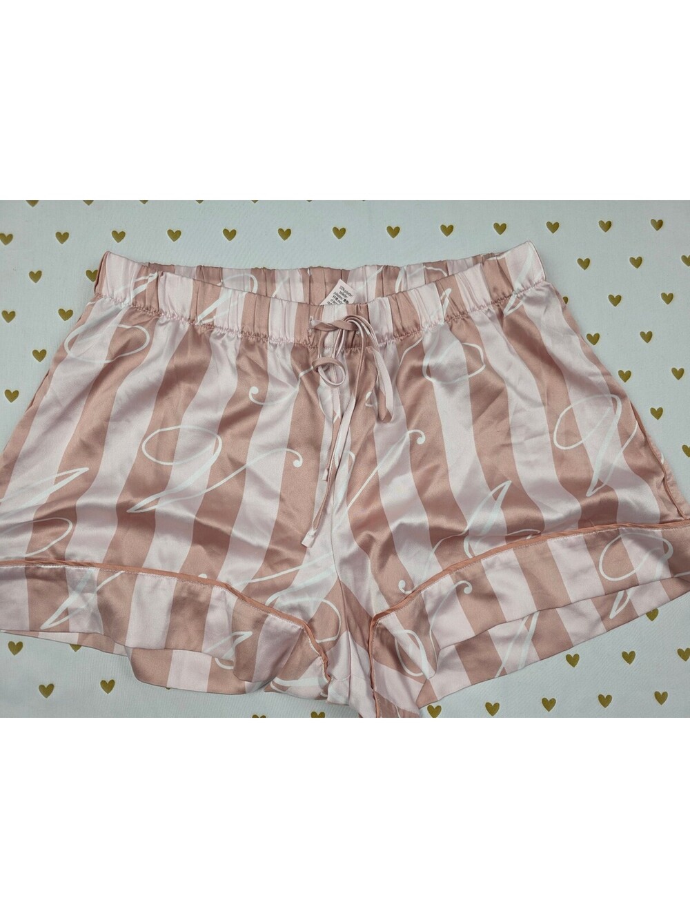 Victorias Secret Satin Beige Striped XS Sleep Shorts Boxers Pajama Bottoms